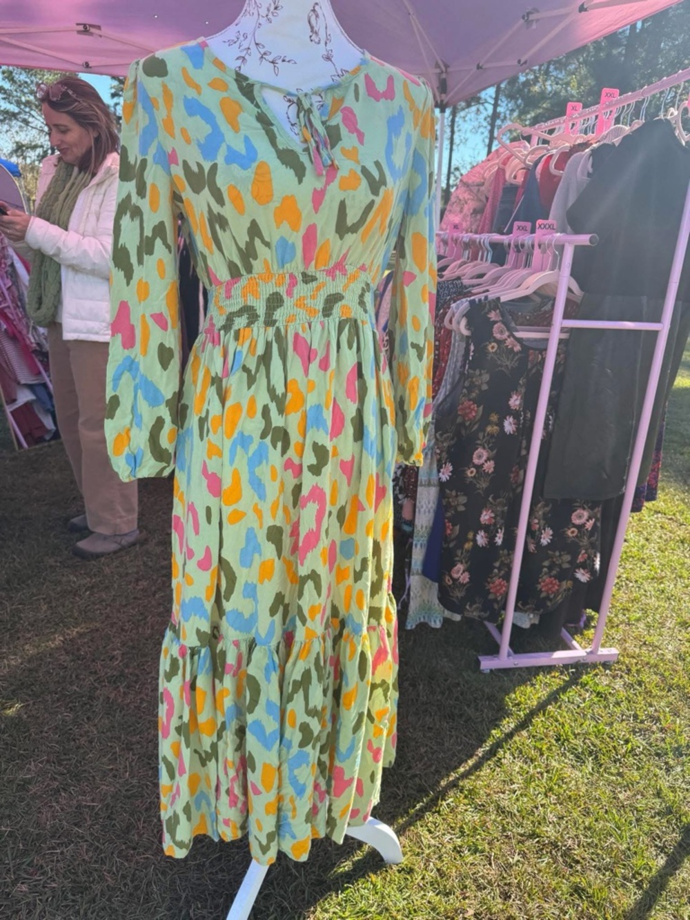 Smocked Waist Maxi Dress in Mint Multi-Spot